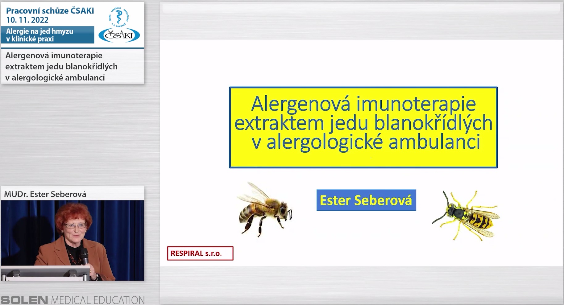 Záznam listopadové pracovní schůze - Alergie na jed hmyzu v klinické praxi